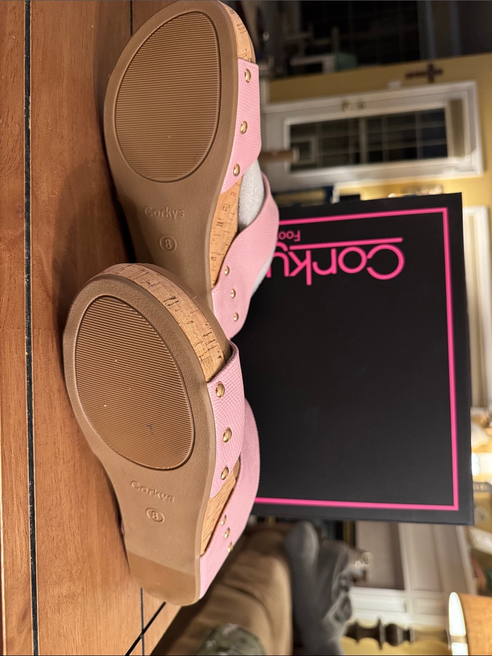 NIB Corkys Blush Pink Cork-Accent Wedge Sandals w/ Gold Zipper Size 8 - Picture 3 of 7